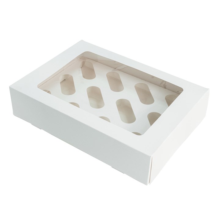 White UK 12 Cavity Cupcake / Muffin Box - Single